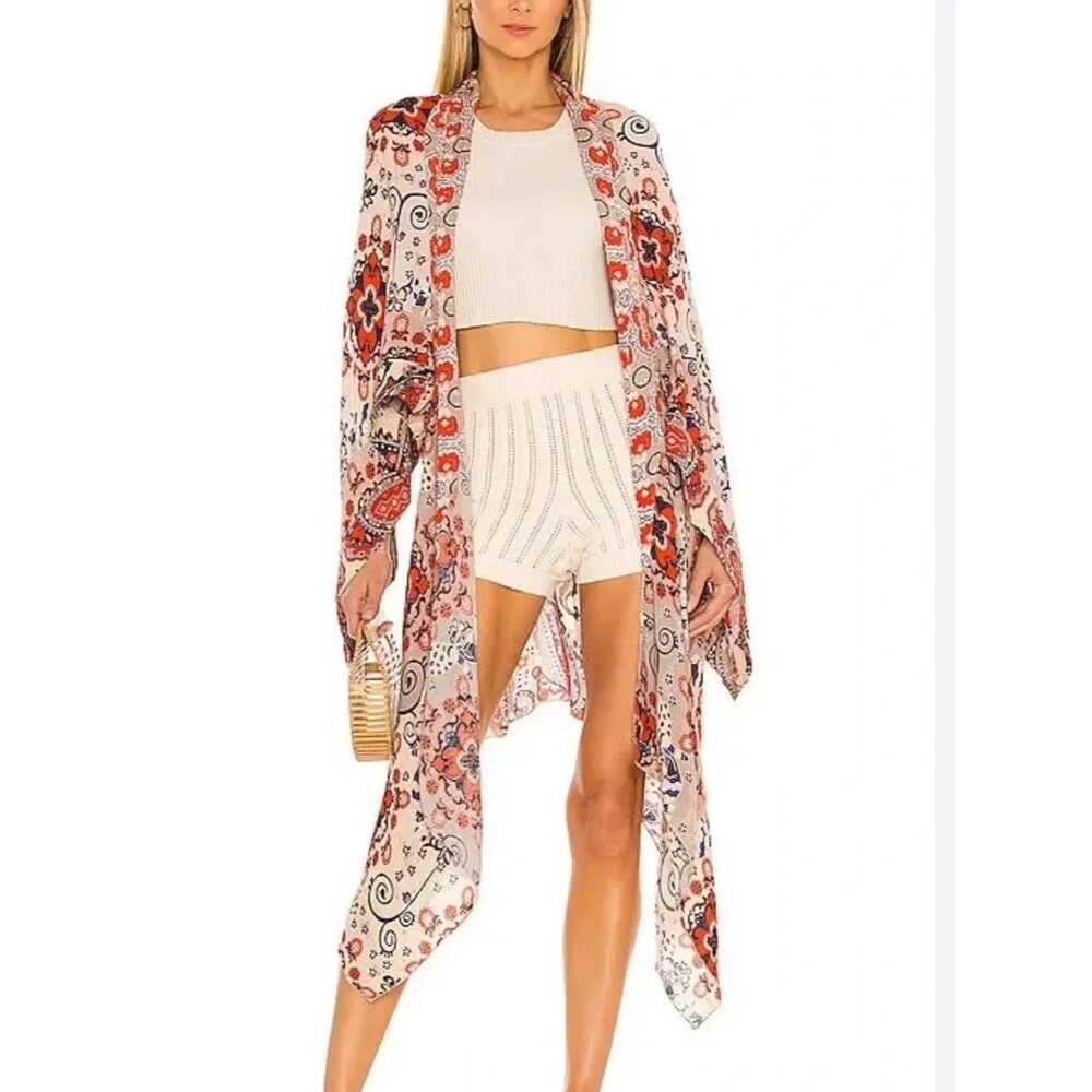 Free People Little Wing Mixed Print Kimono Duster One Size Bohemian Festival